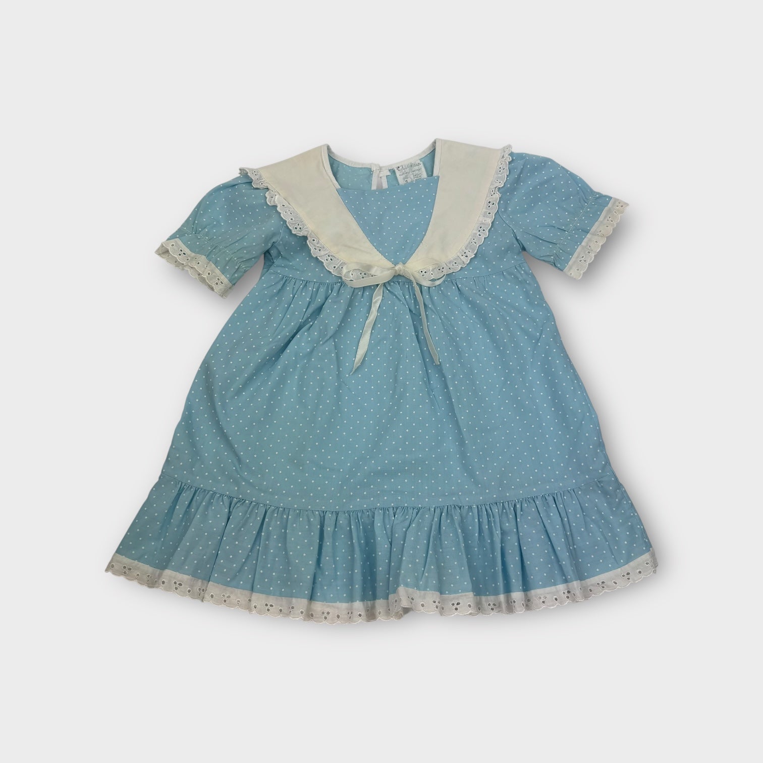 Vintage Blue Polkadot Lace Dress, Size 2