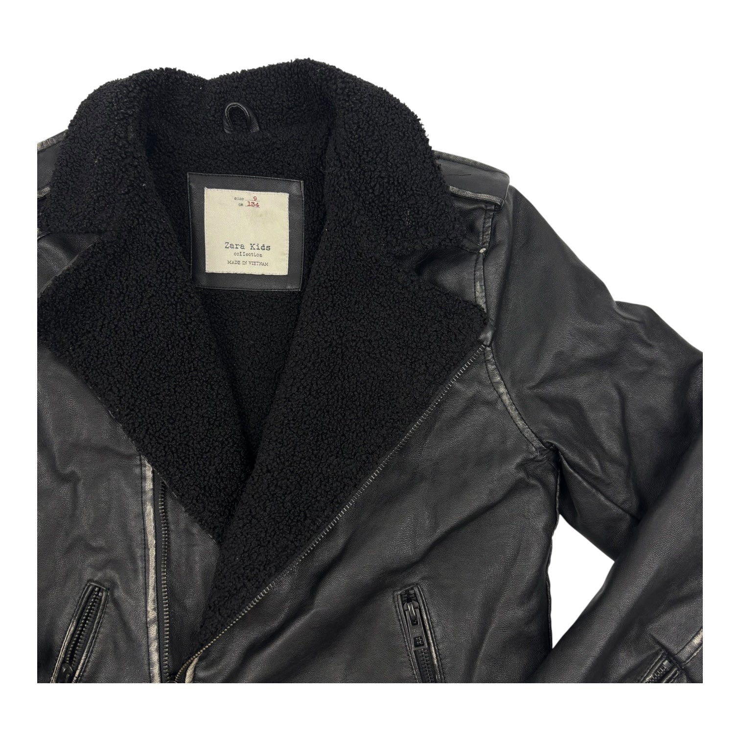 Black Faux Leather Shearling Jacket, Size 9