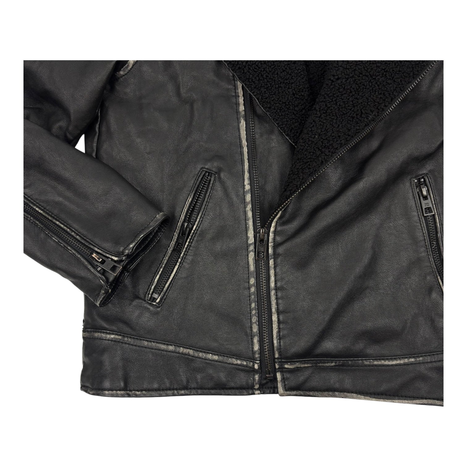 Black Faux Leather Shearling Jacket, Size 9