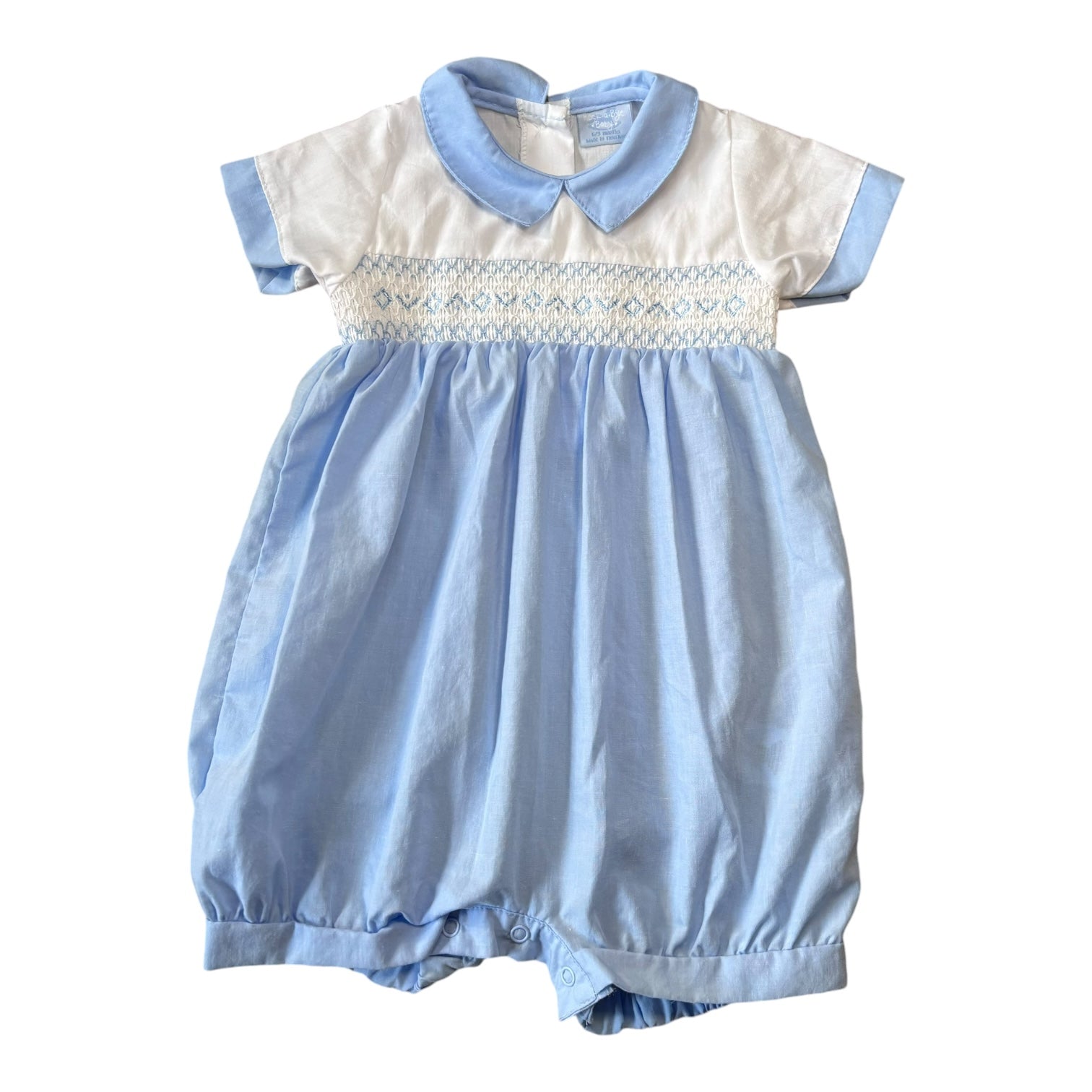 Blue and White Smocked Romper, Size 0