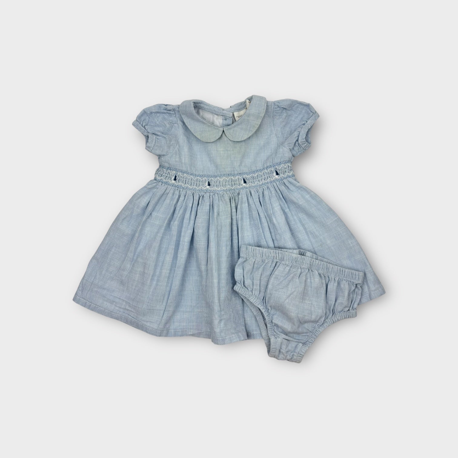 Next Baby Blue Stripe Smocked Dress Size 00