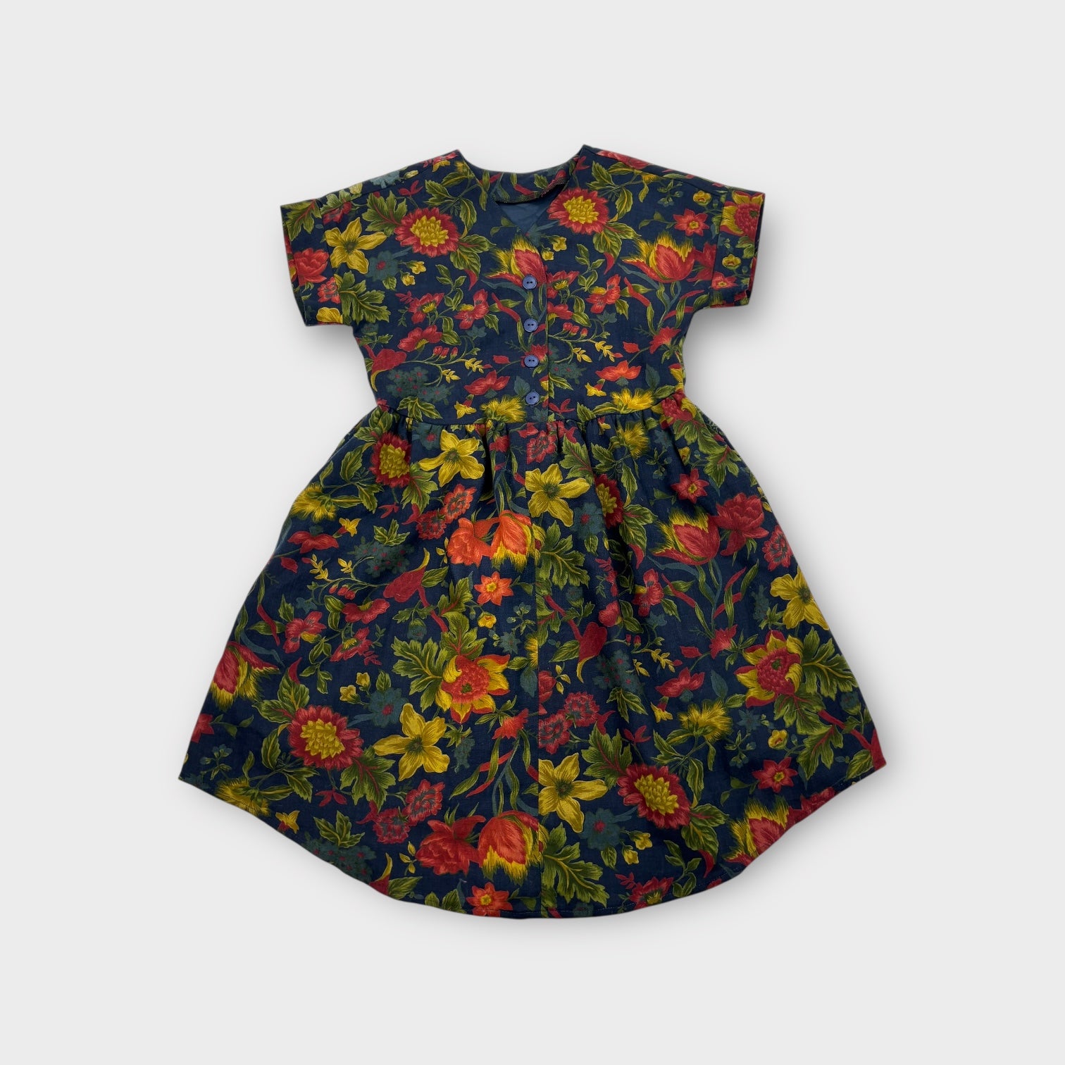 Vintage Floral Print Dress, Size 7-8