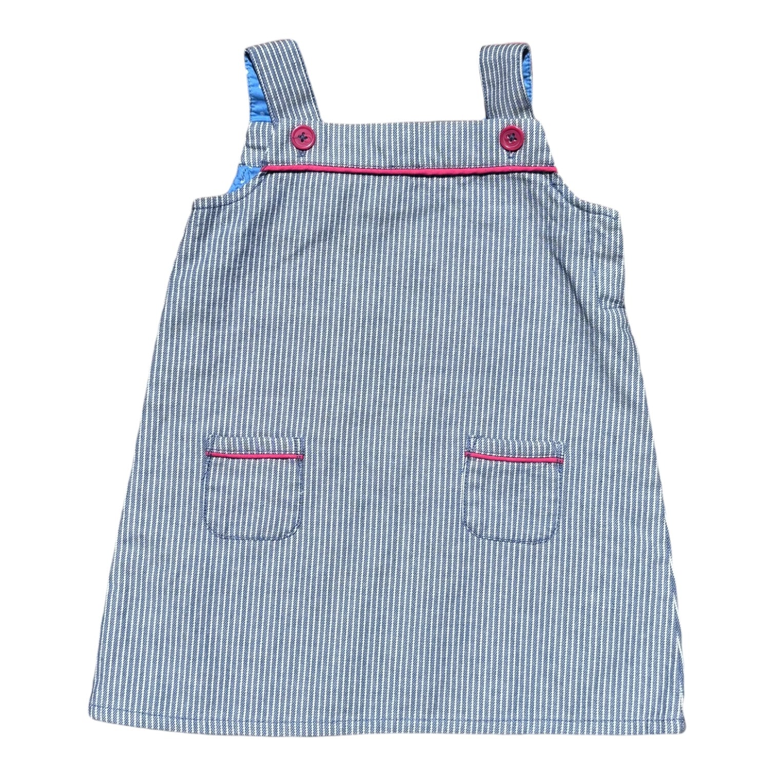 Baby Boden Railway Denim Pinafore, Size 0