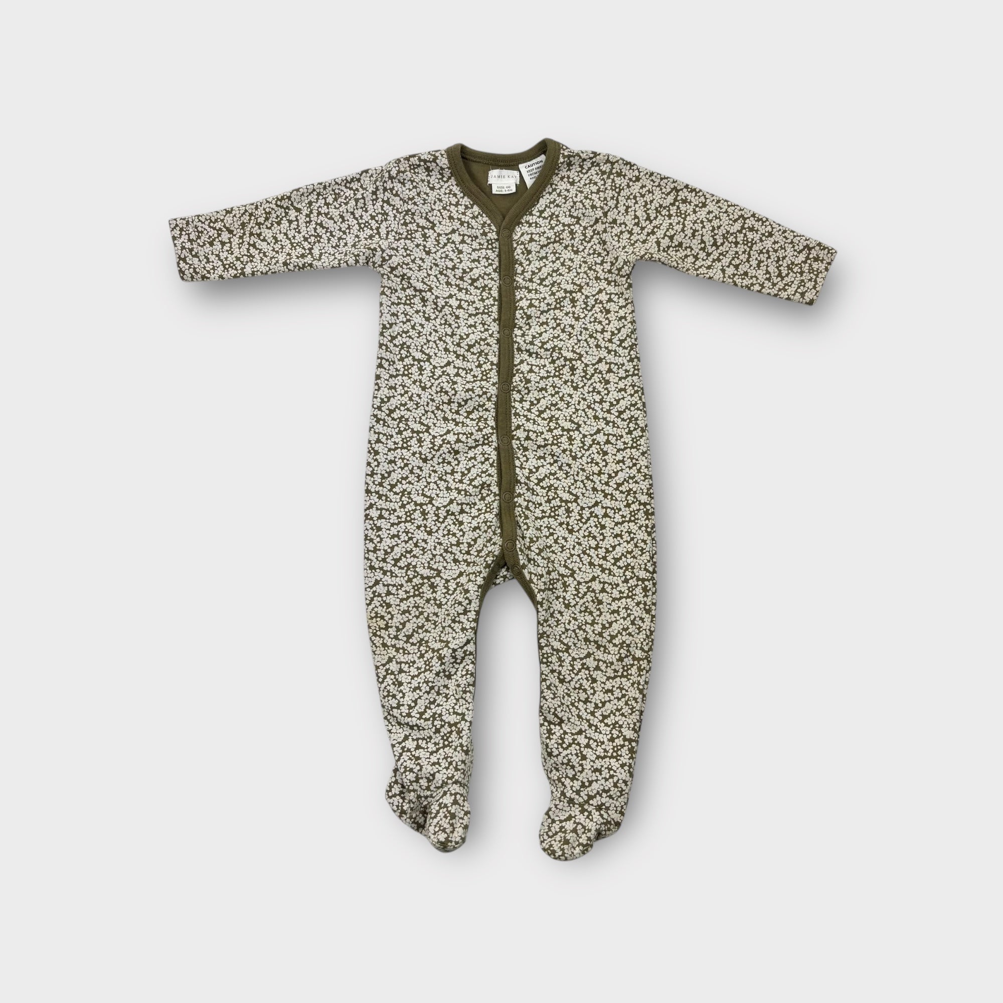 Jamie Kay Olive Green Floral Onesie, Size 00