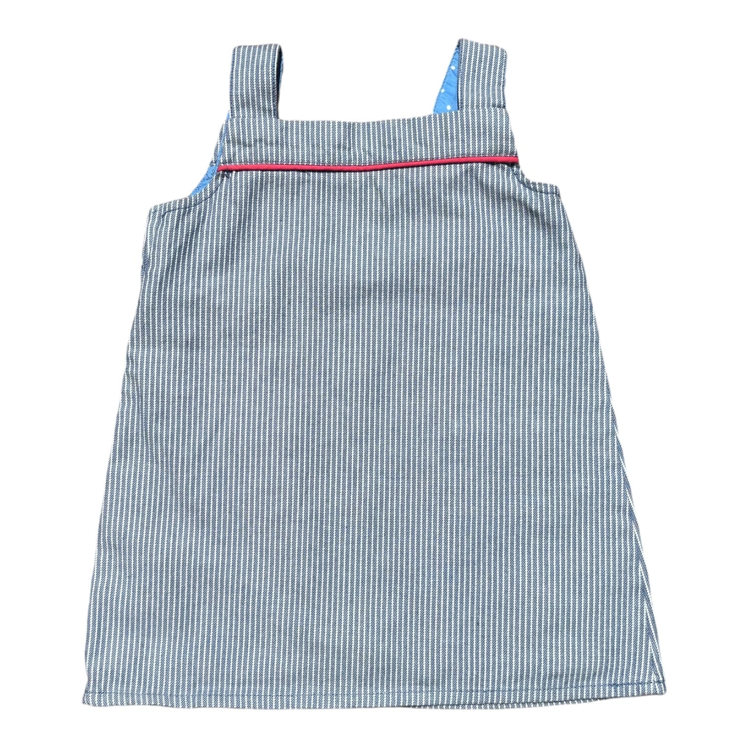 Baby Boden Railway Denim Pinafore, Size 0