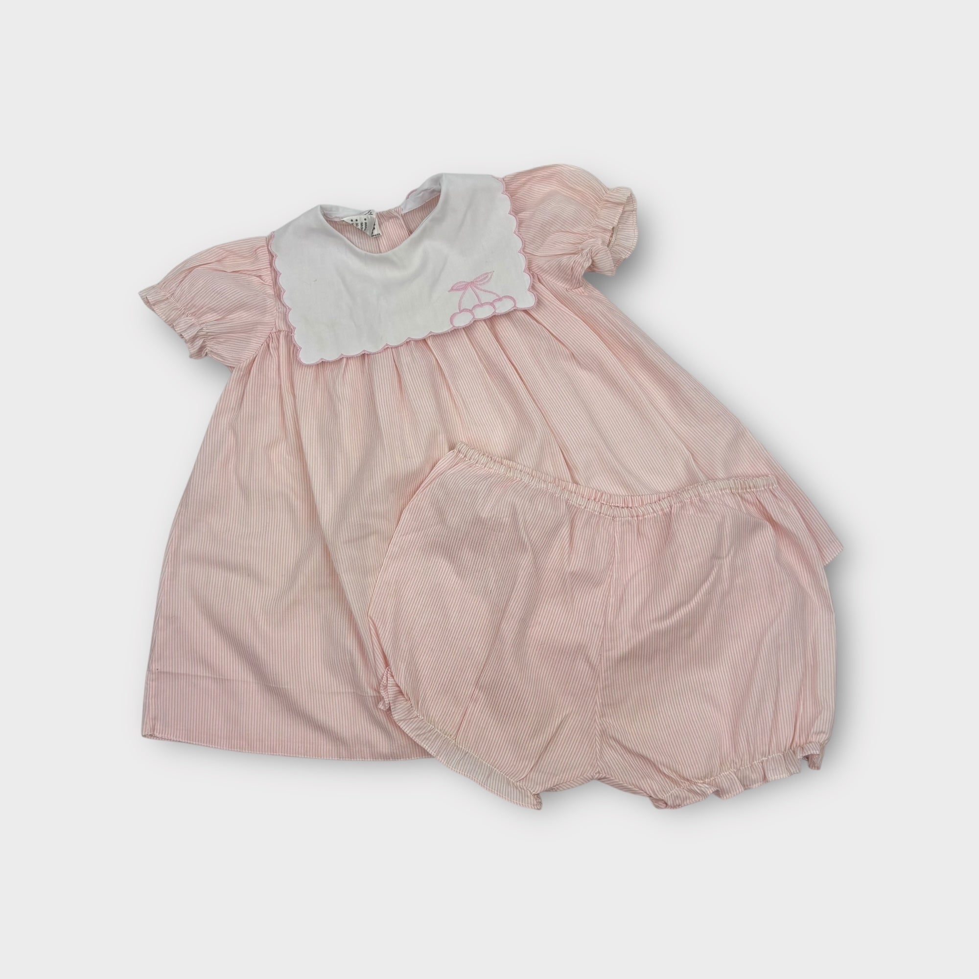 Vintage Pink Stripe Dress with Bloomers, Size 1