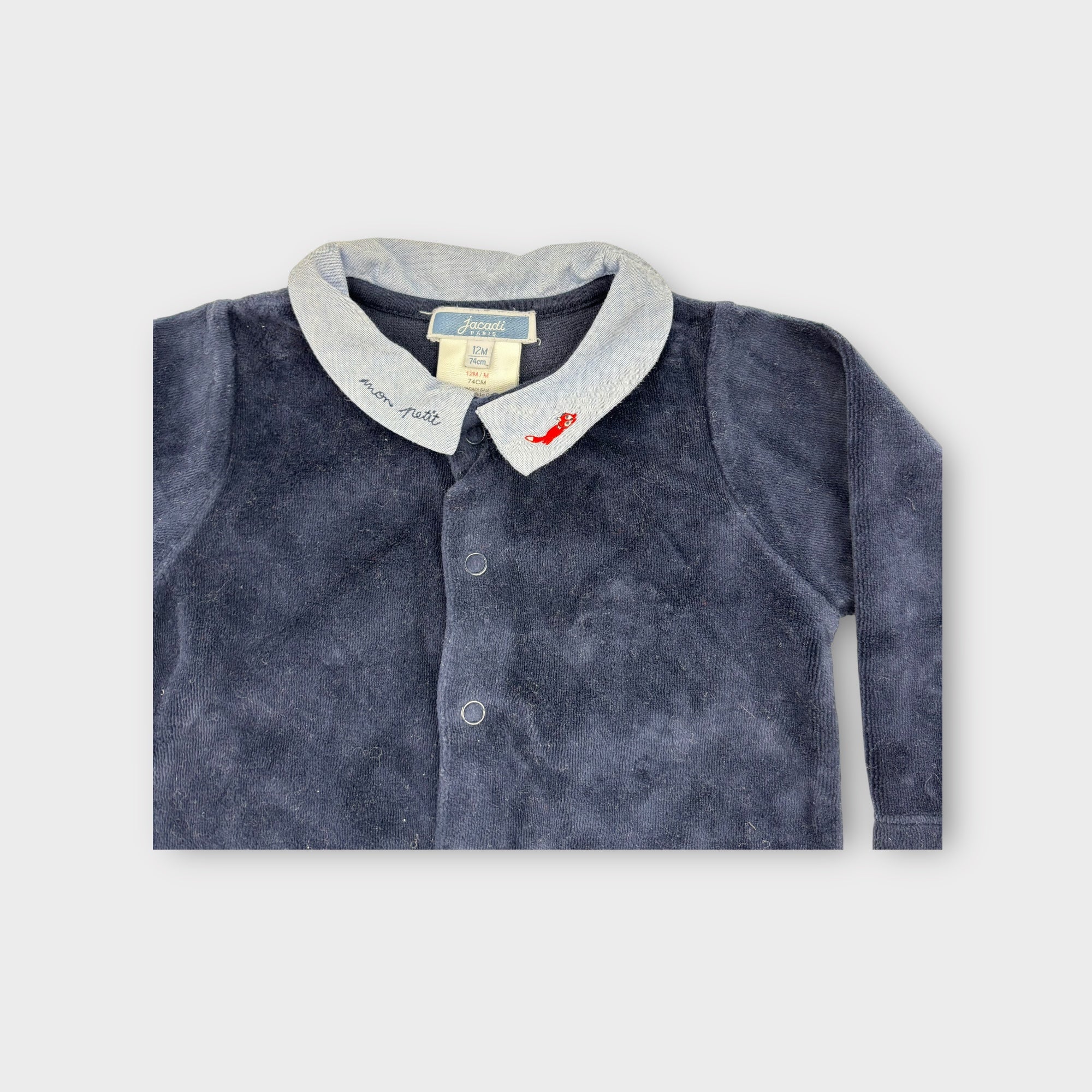 Jacadi Paris Mon Petit Fox Velour Onesie, Size 1