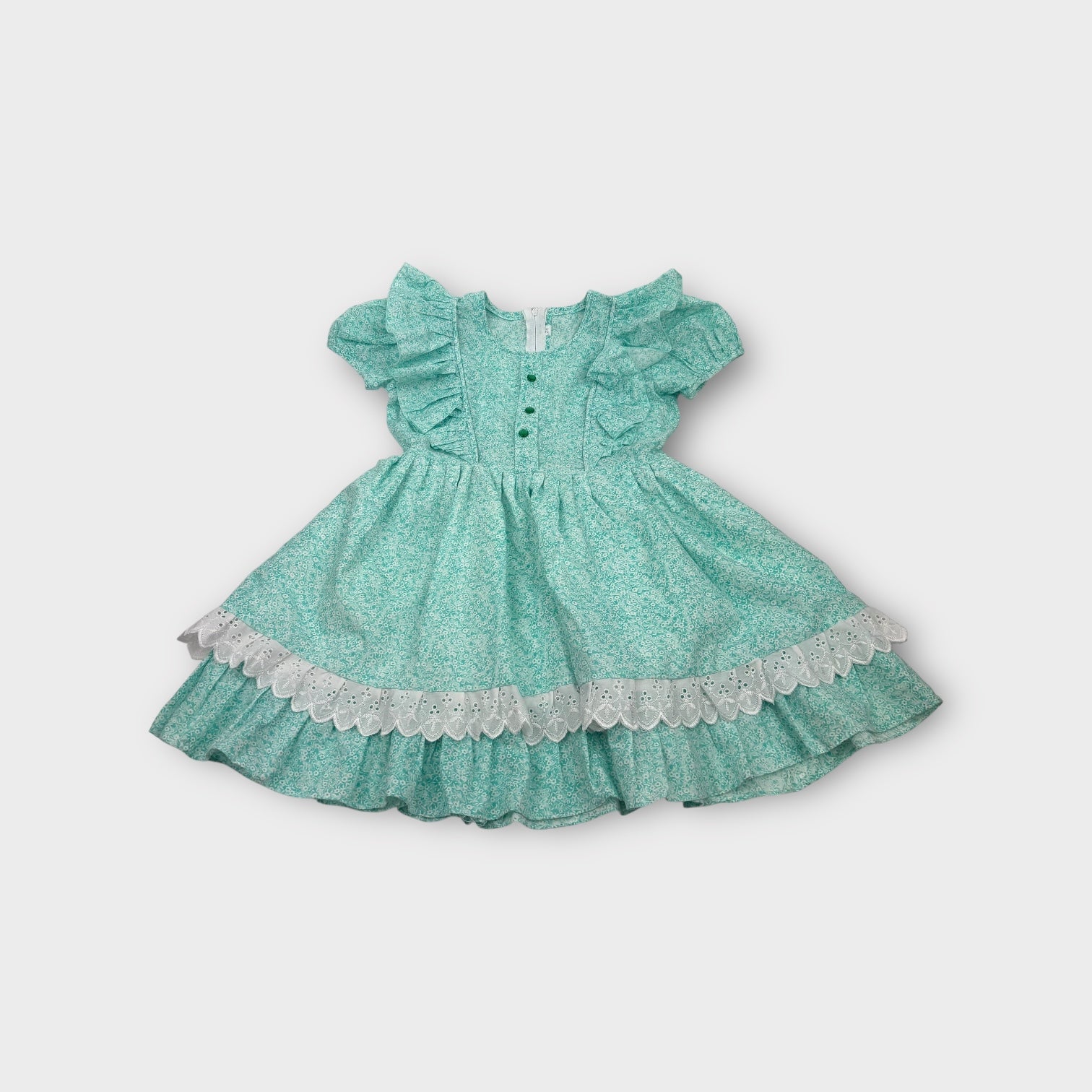 Vintage Green and White Lace Dress, Size 5