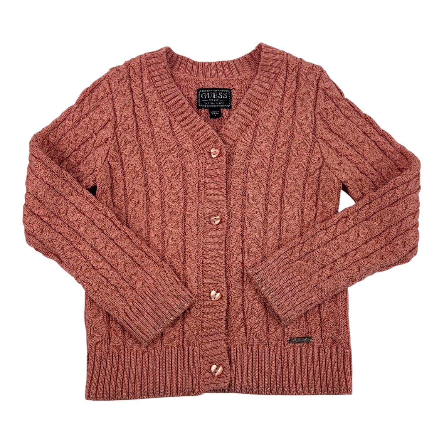 Guess Peach Cable Knit Cardigan, Size 4
