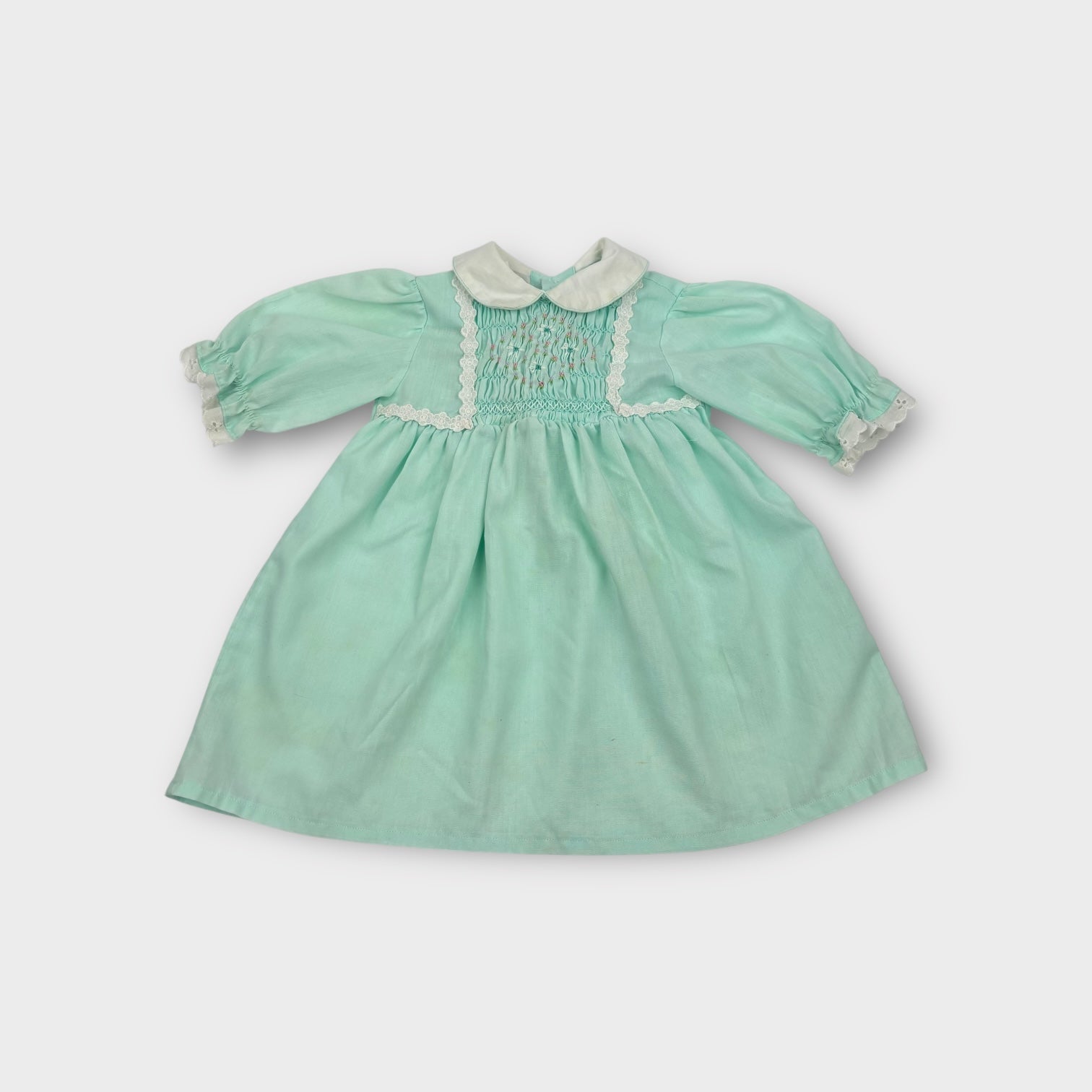 Vintage Teal Smocked Dress, Size 1-2