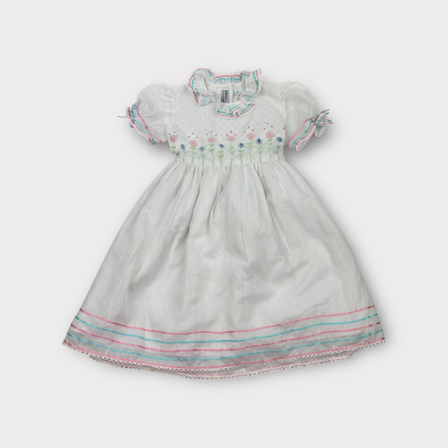 Vintage White Embroidered Dress, Size 8