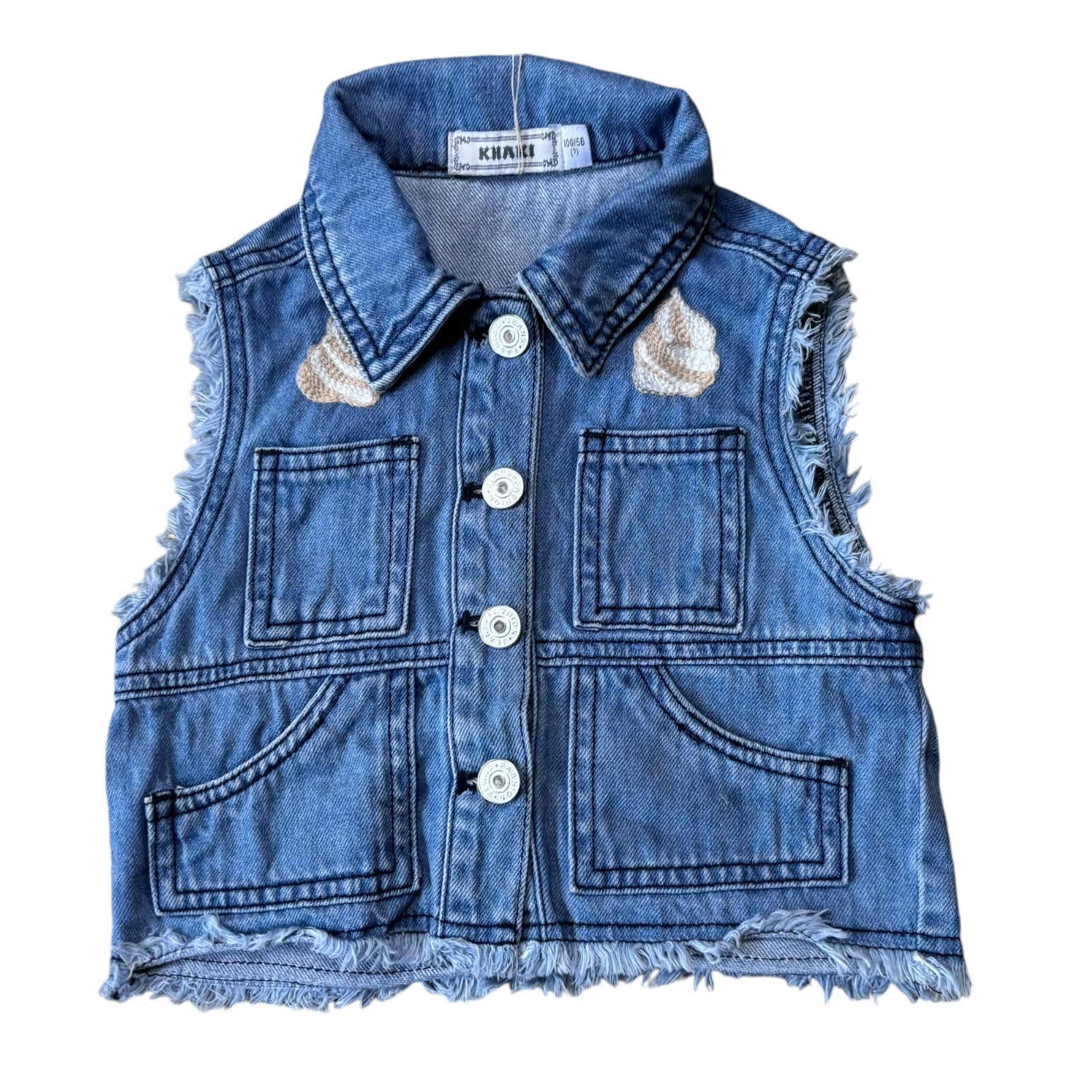 Khaki Crop Denim Vest, Size 7