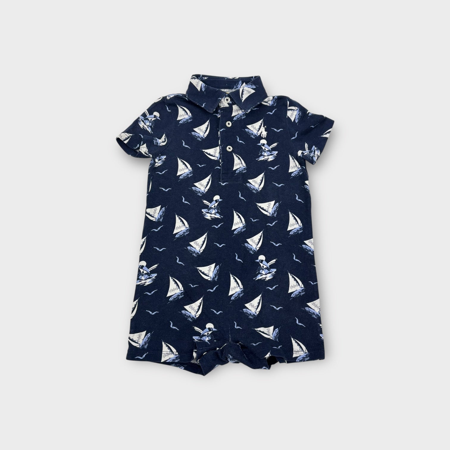 Ralph Lauren Navy Sailboat Romper, Size 0
