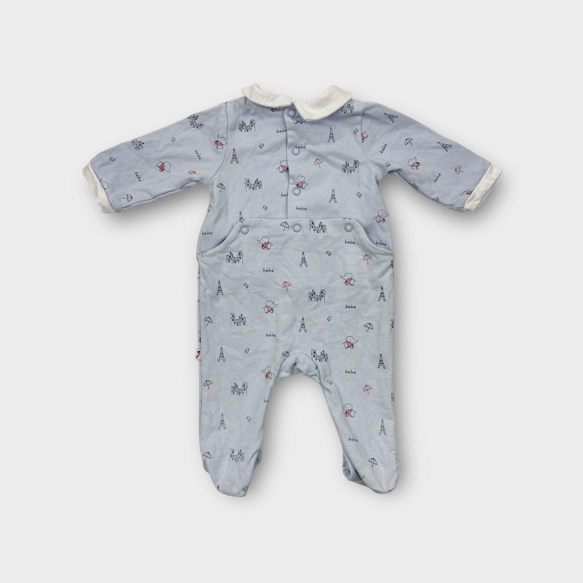 Jacadi Blue Parisian Print Onesie, Size 00