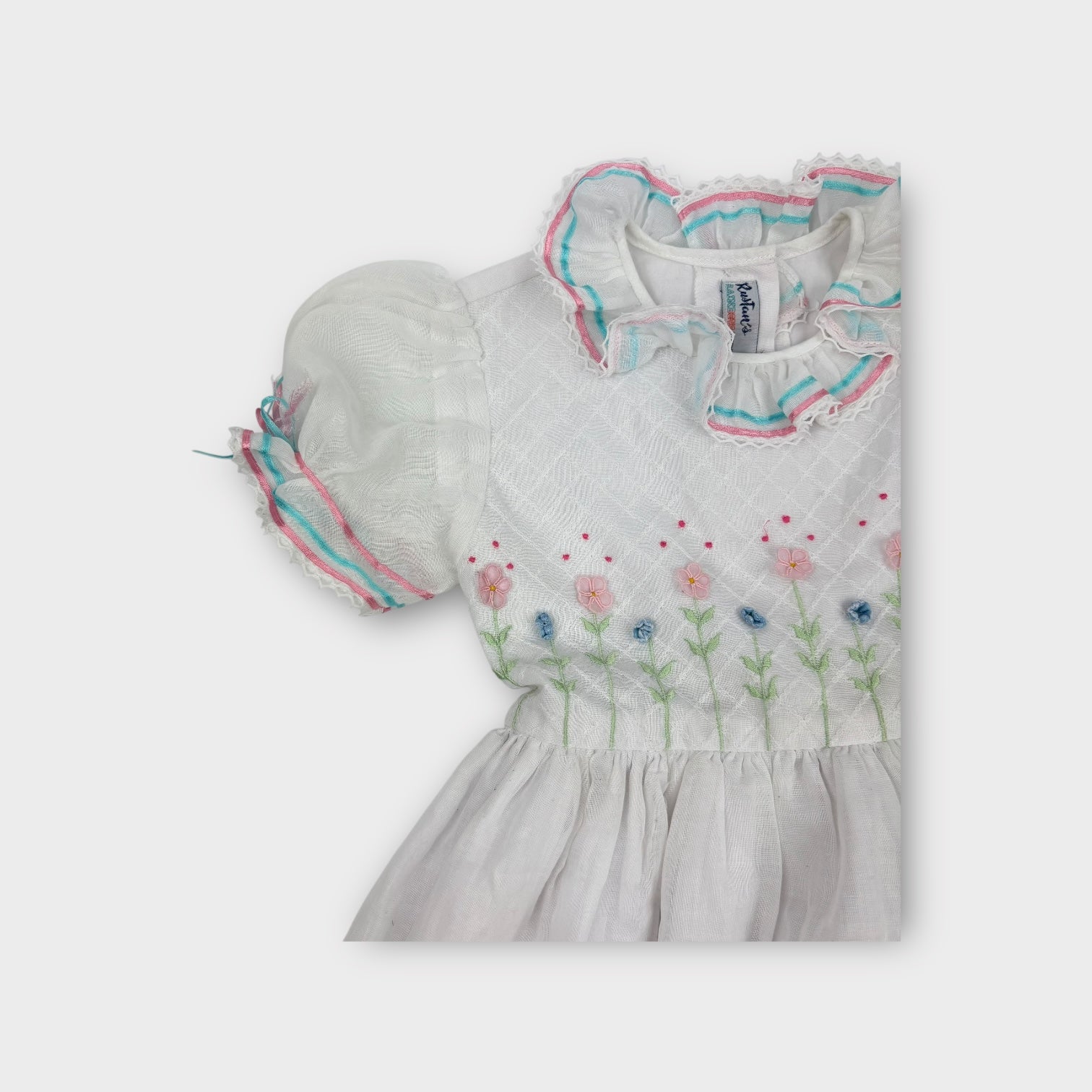 Vintage White Embroidered Dress, Size 8