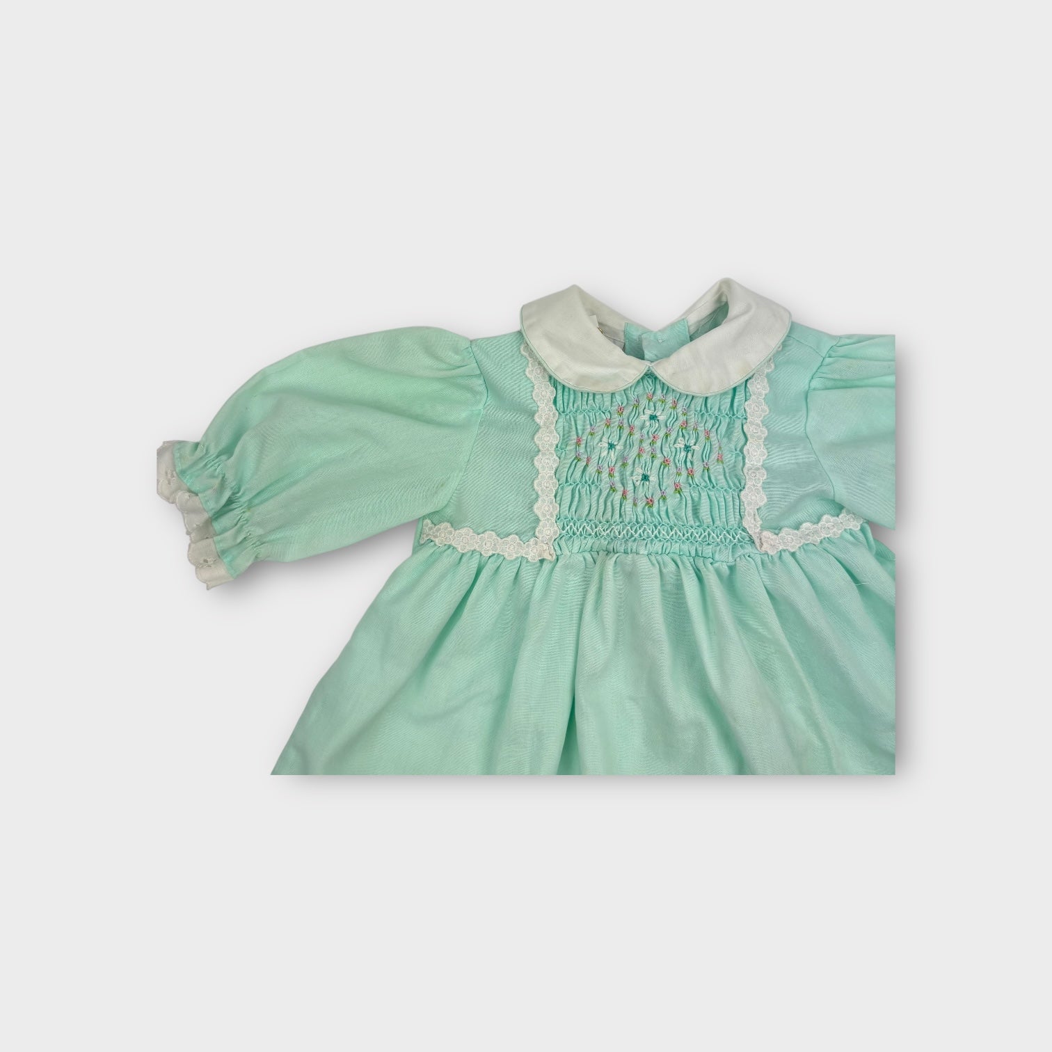 Vintage Teal Smocked Dress, Size 1-2