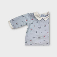 Jacadi Blue Parisian Print Onesie, Size 00