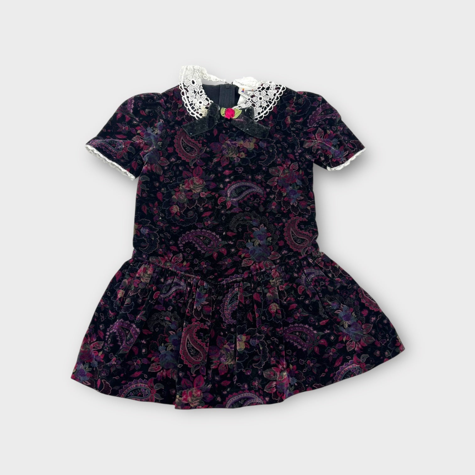 Vintage Dark Paisley Velour Dress, Size 3