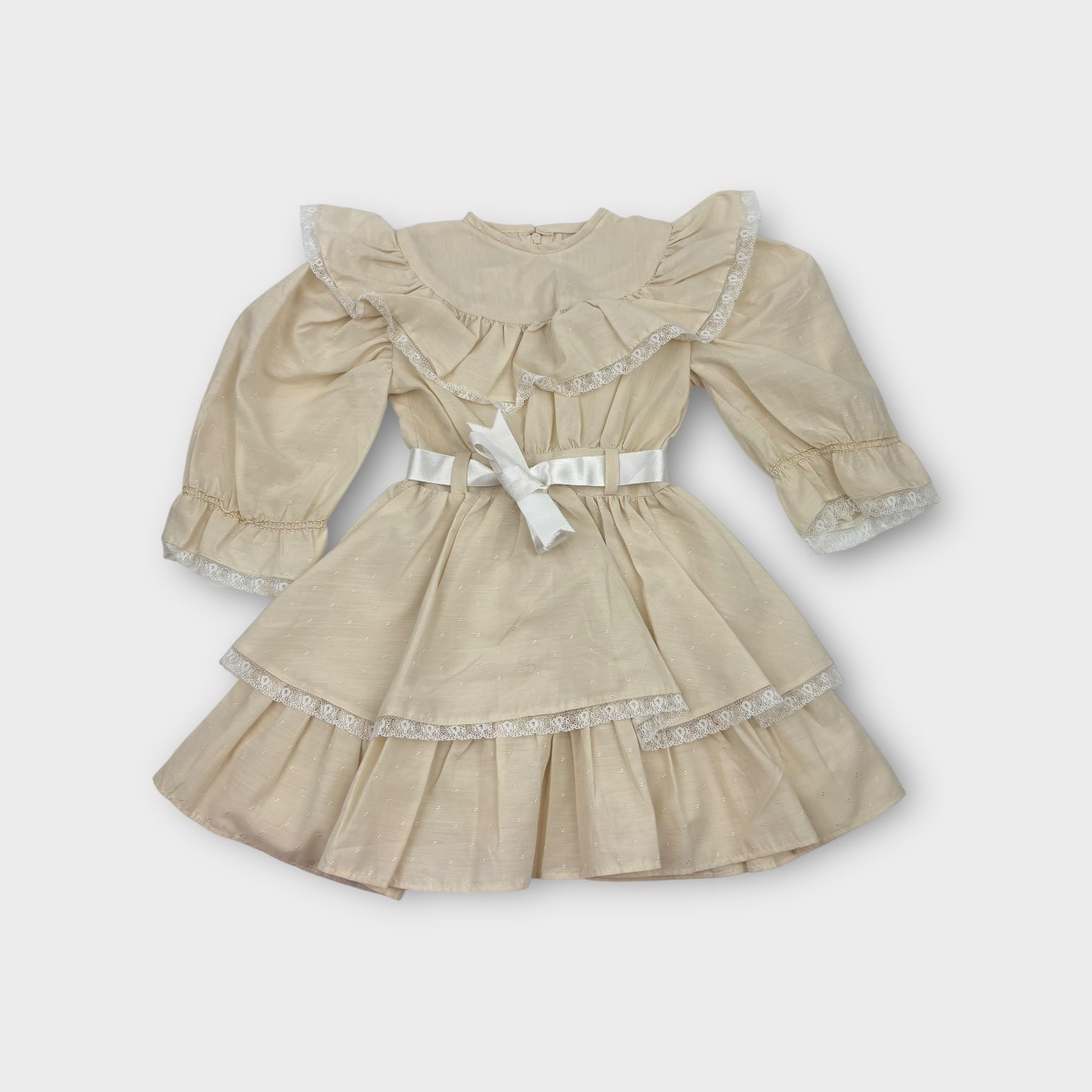 Vintage Beige Ruffle Dress, Size 2