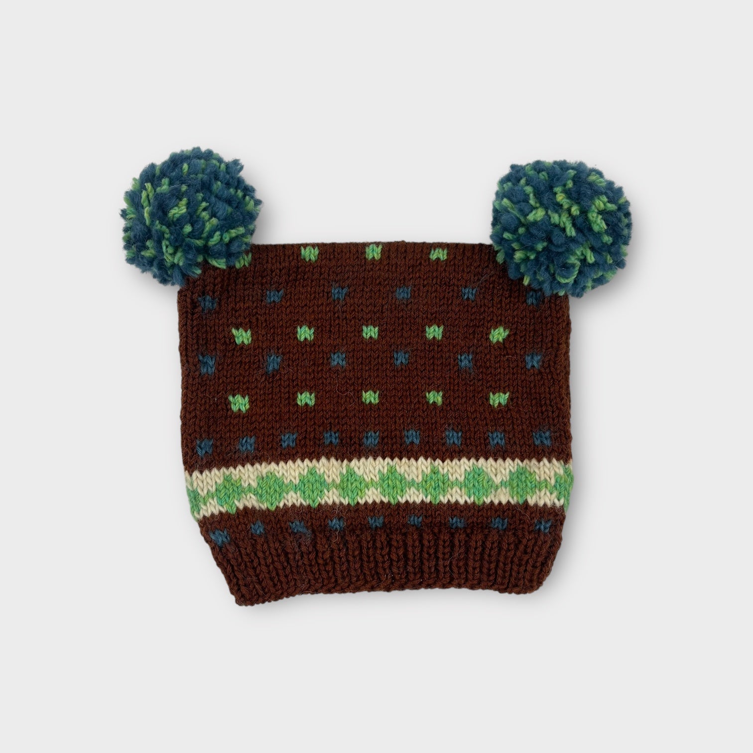 Handmade Brown Pom Pom Beanie, Size XS