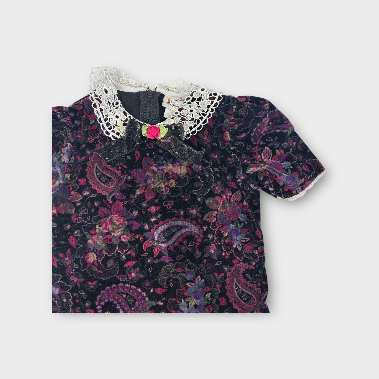 Vintage Dark Paisley Velour Dress, Size 3