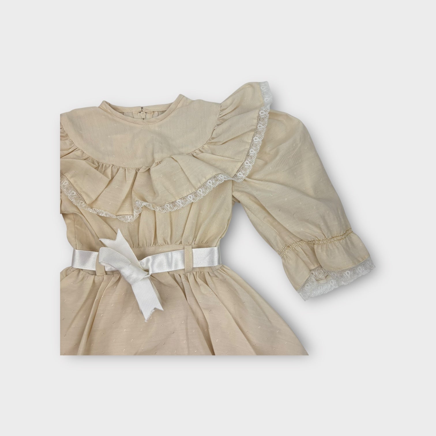 Vintage Beige Ruffle Dress, Size 2
