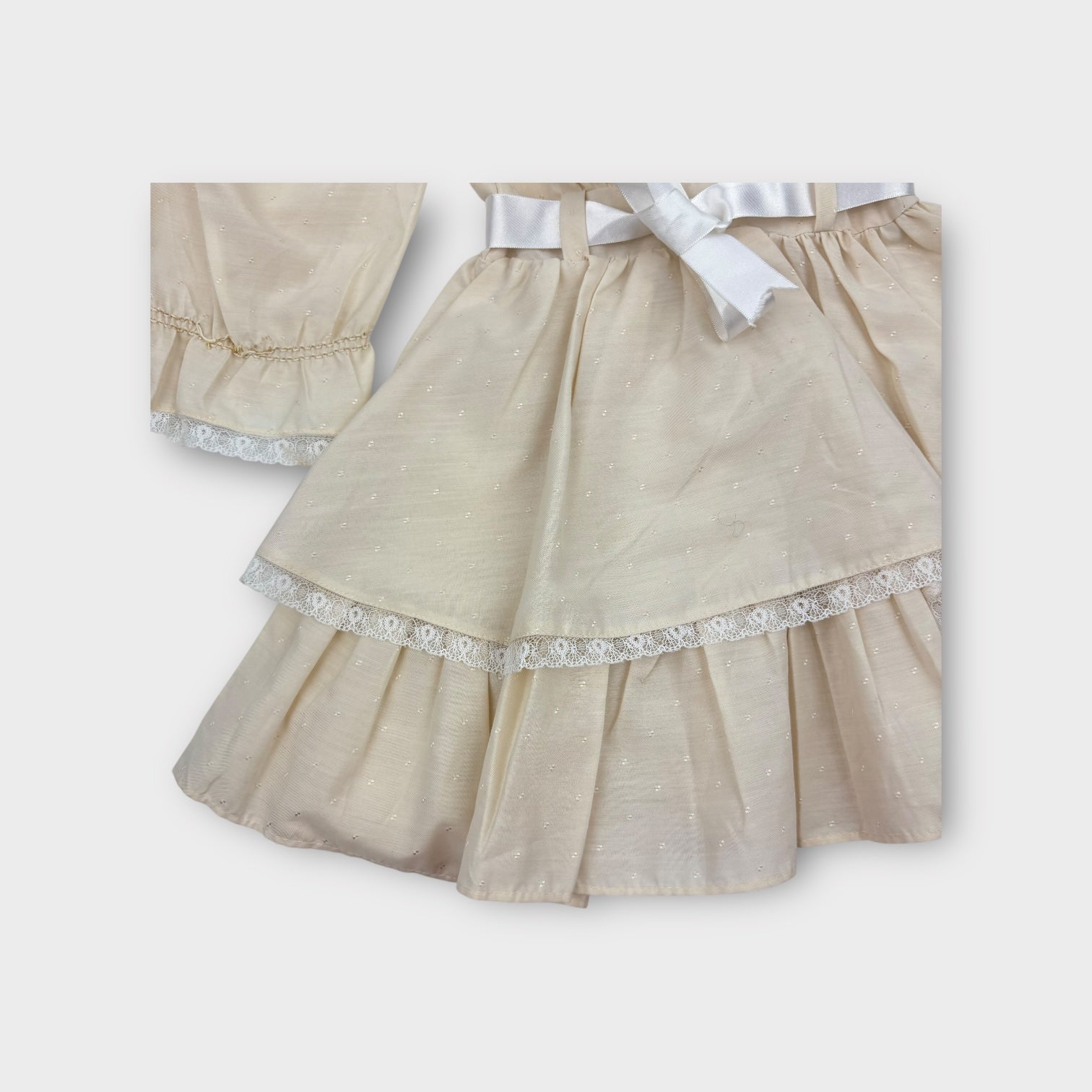 Vintage Beige Ruffle Dress, Size 2