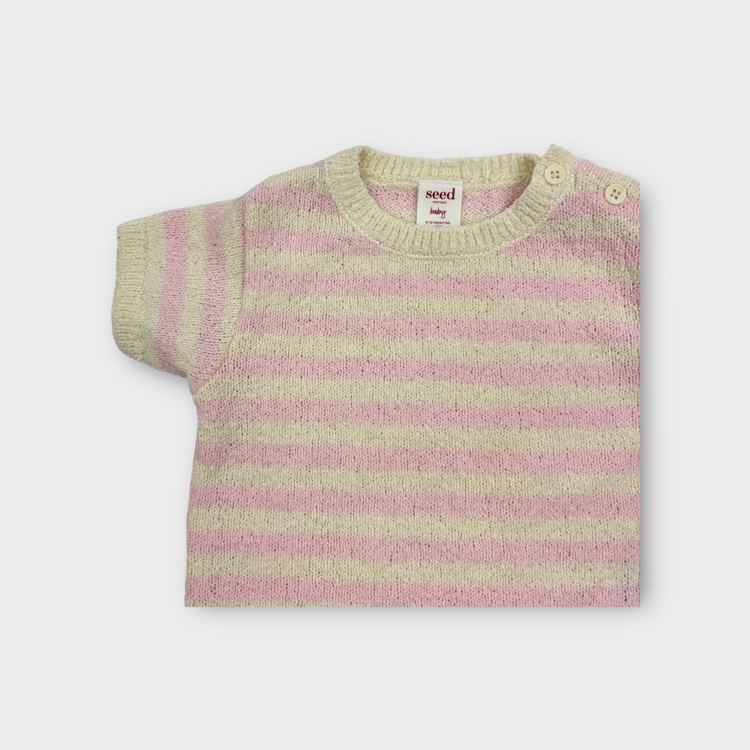 Seed Pink Stripe Knit Romper, Size 0
