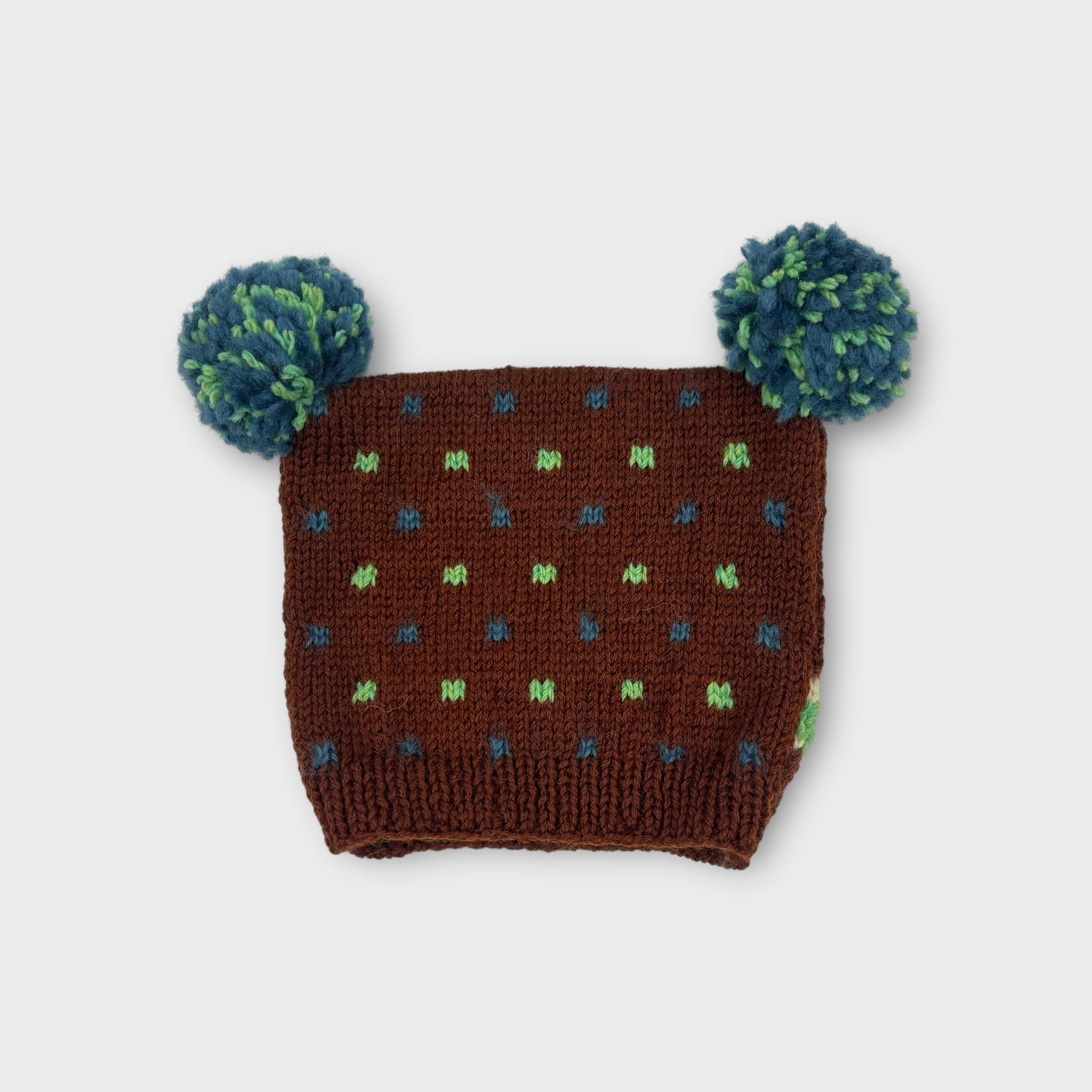 Handmade Brown Pom Pom Beanie, Size XS