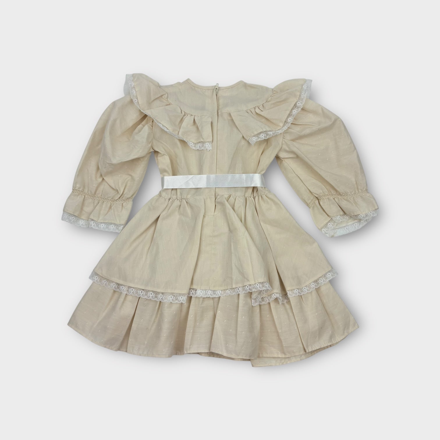 Vintage Beige Ruffle Dress, Size 2