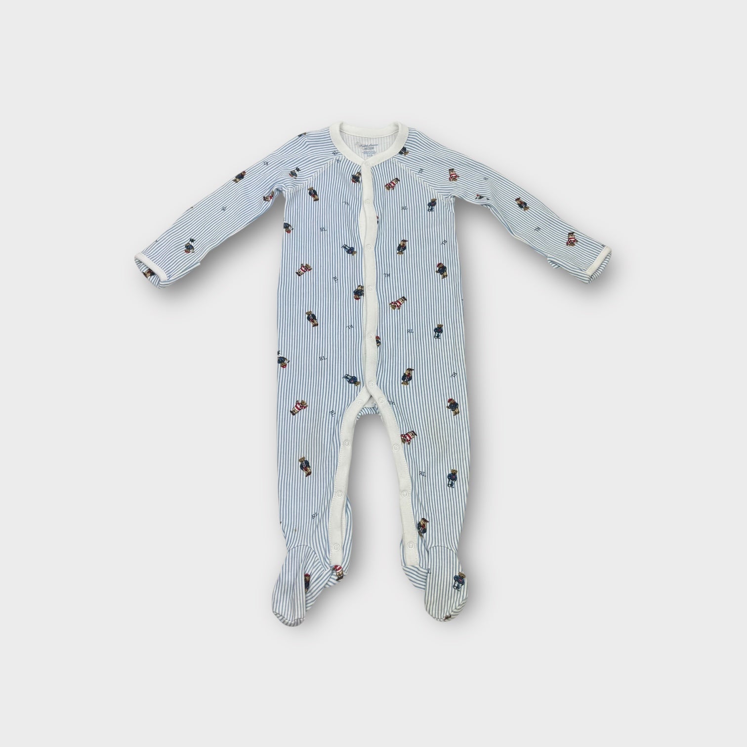Ralph Lauren Stripe Polo Teddy Onesie, Size 0