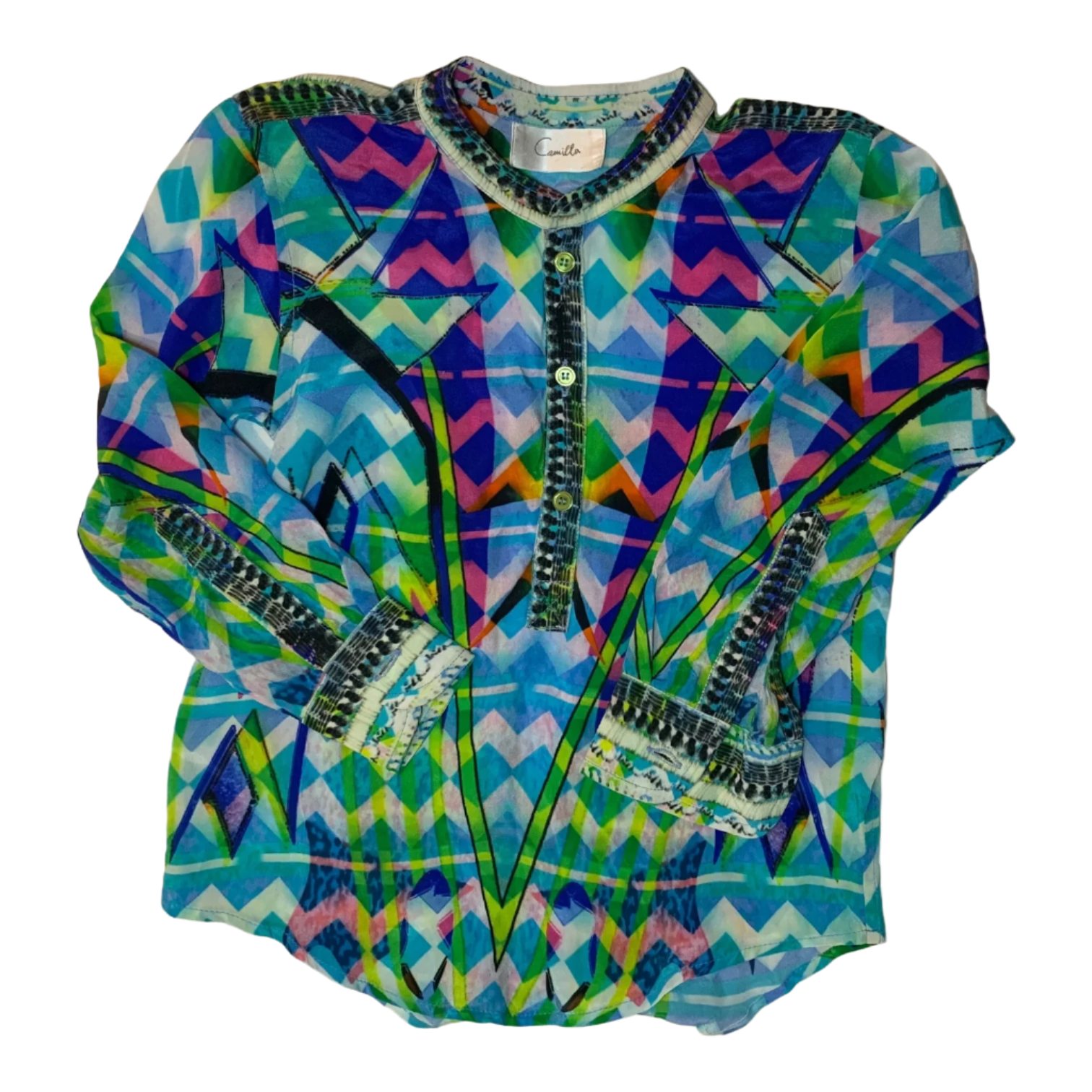 Camilla Geometric Silk Shirt, Size 2-3