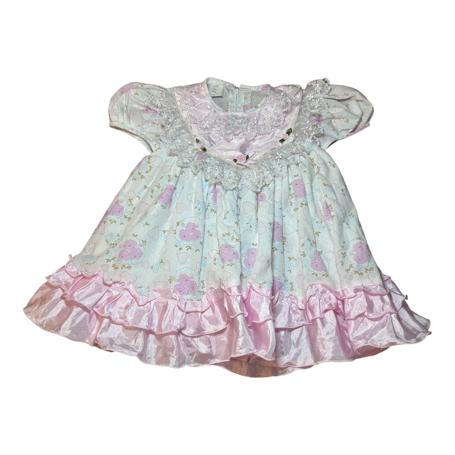 Vintage Pink Floral Babydoll Dress, Size 1