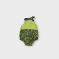 Handmade Green and Purple Floral Romper, Size 0