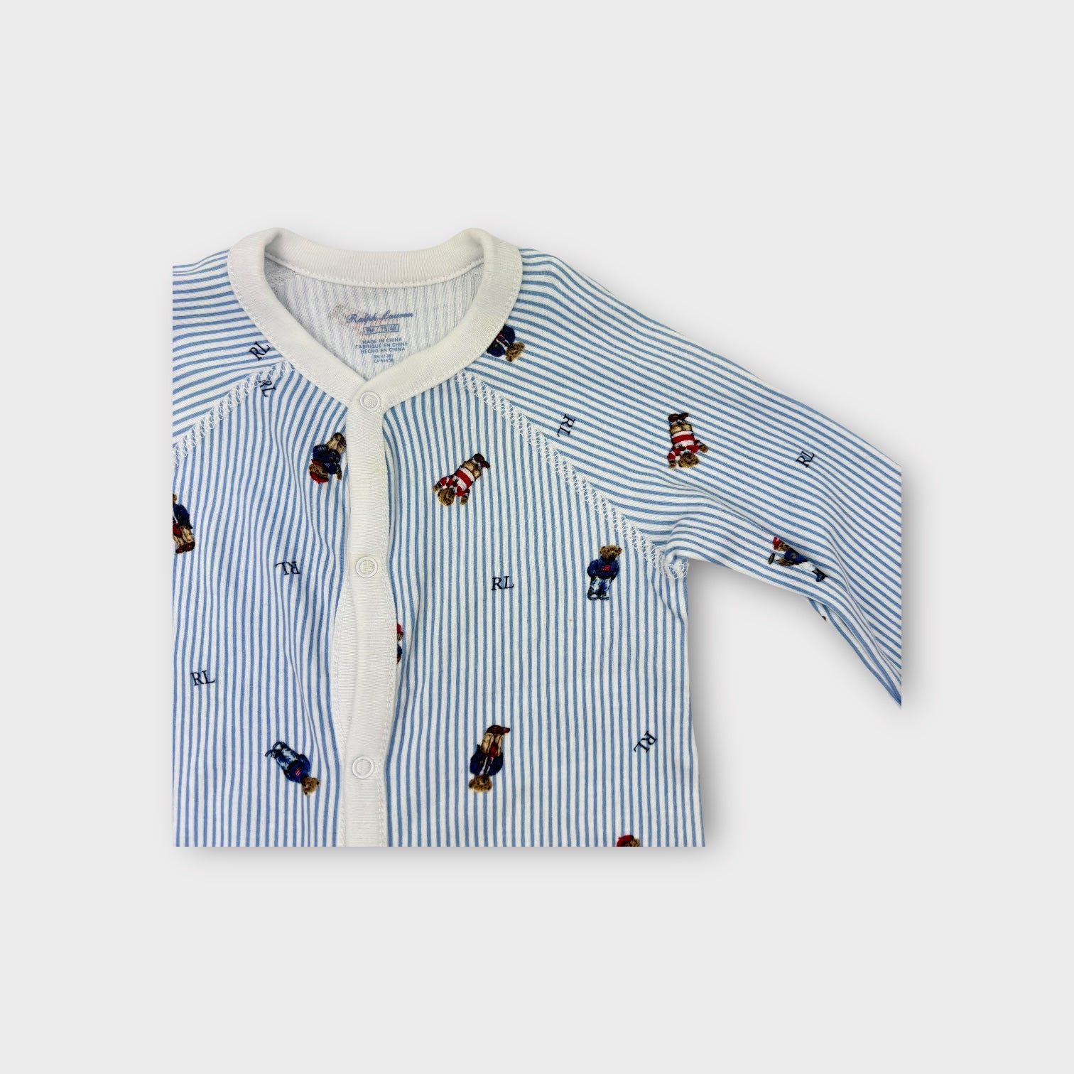 Ralph Lauren Stripe Polo Teddy Onesie, Size 0
