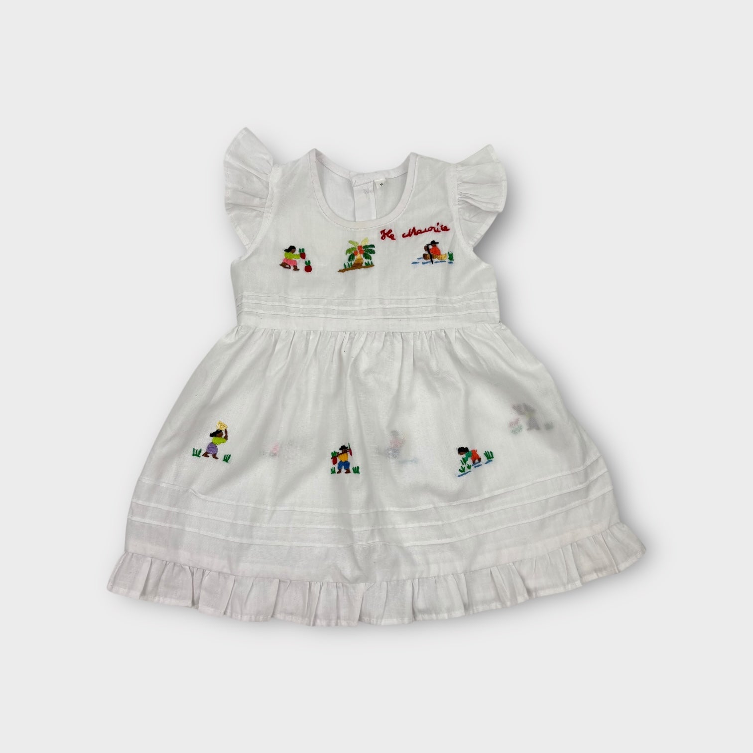 Vintage White Embroidered Dress, Size 00