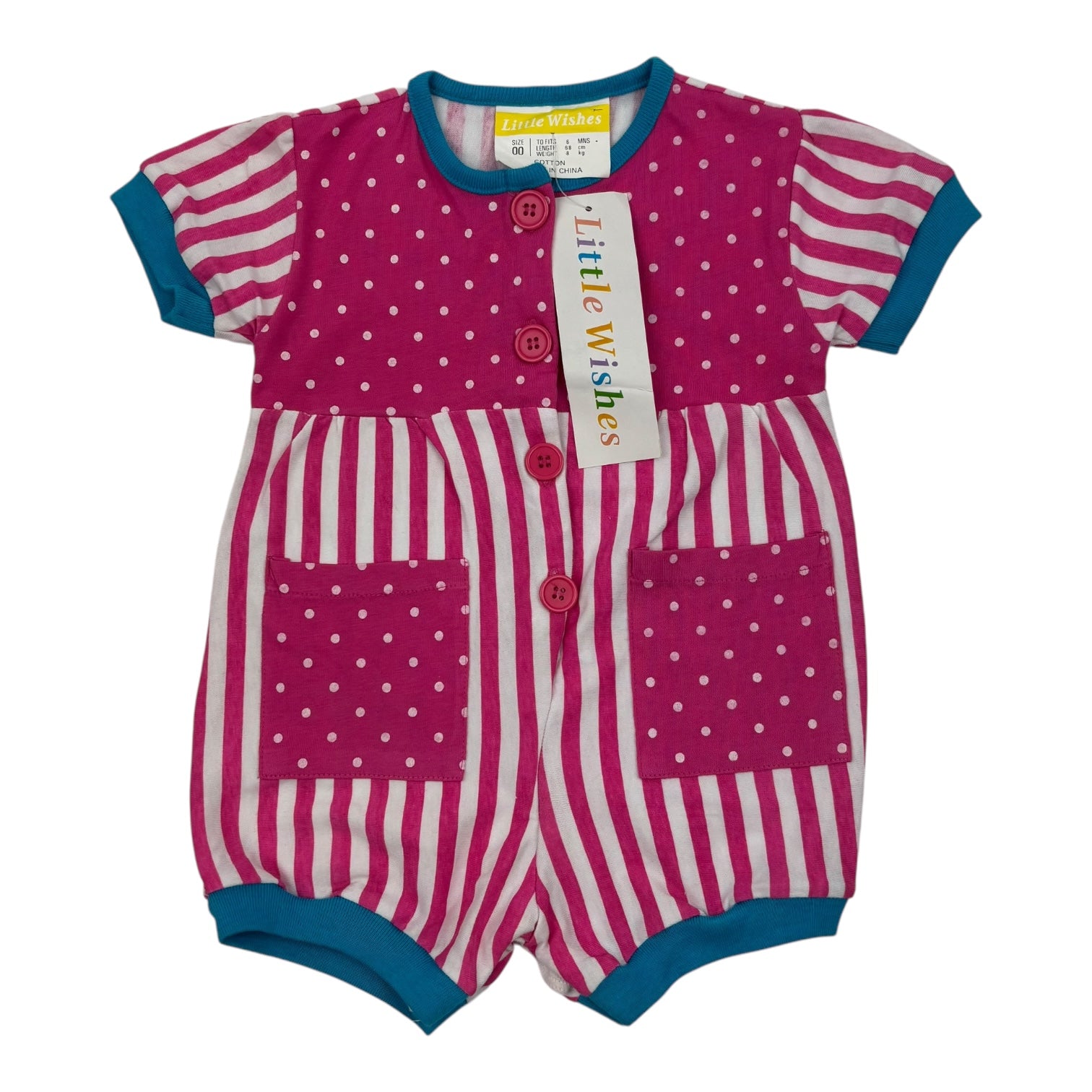 Vintage Pink Spotty and Stripe Romper, Size 00