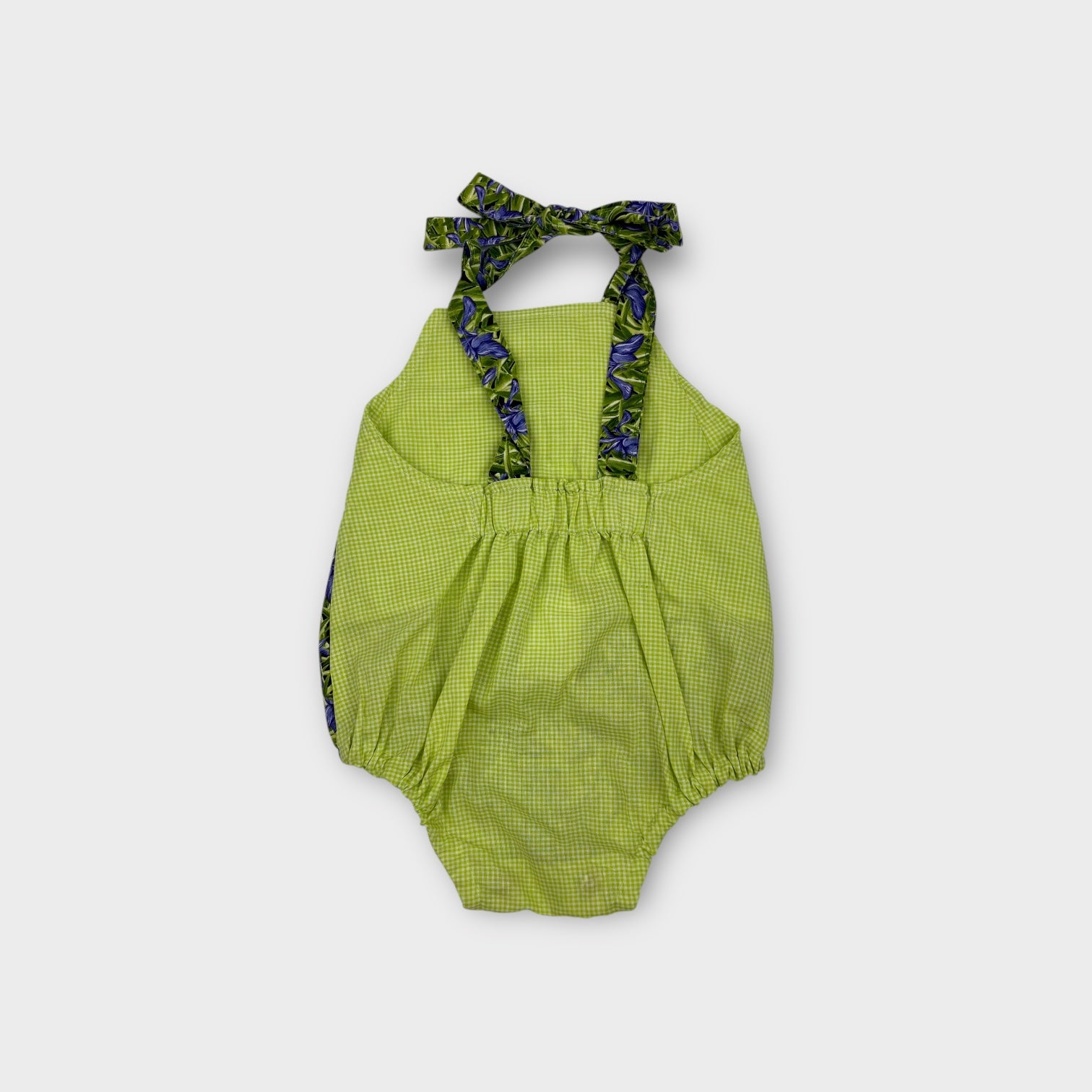 Handmade Green and Purple Floral Romper, Size 0