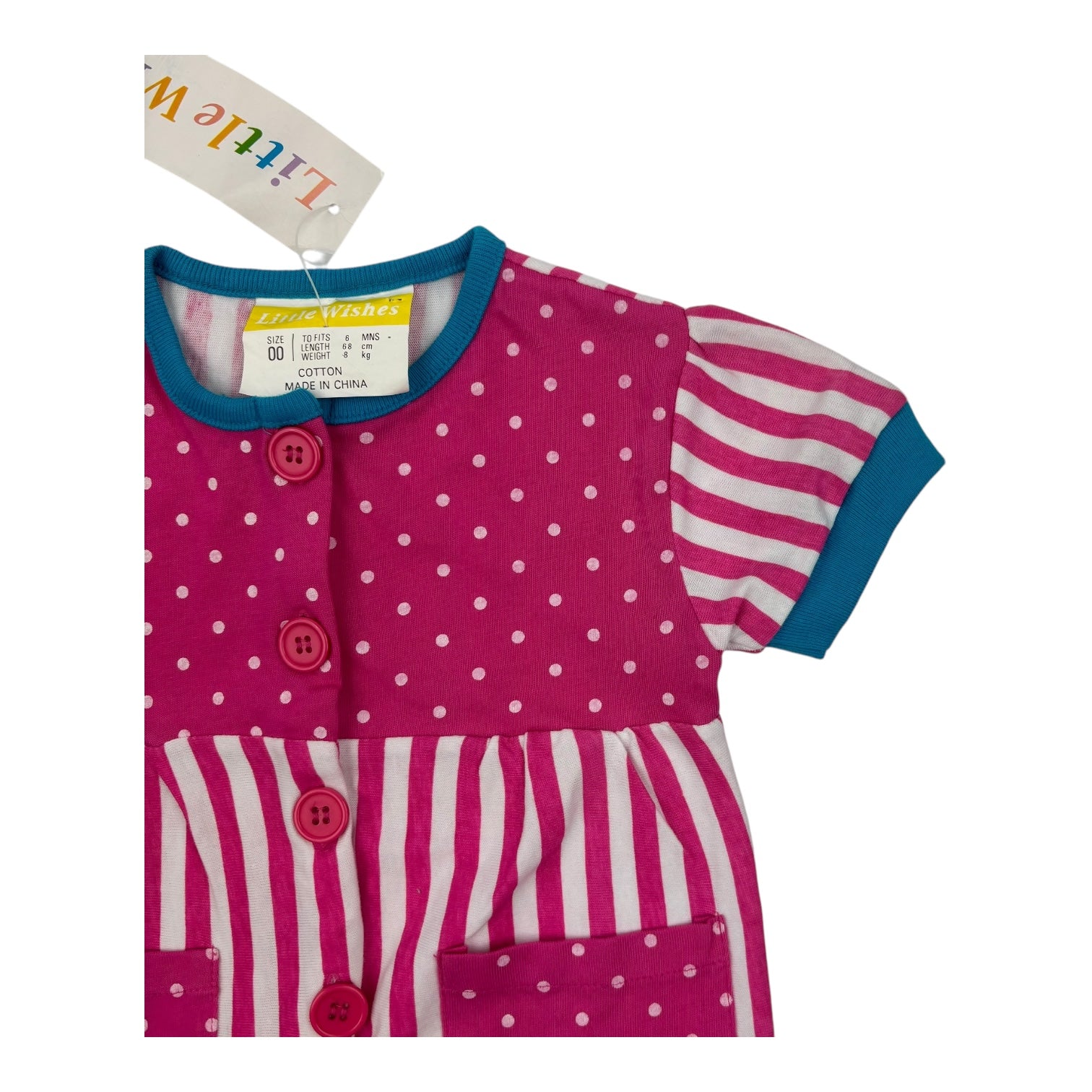 Vintage Pink Spotty and Stripe Romper, Size 00