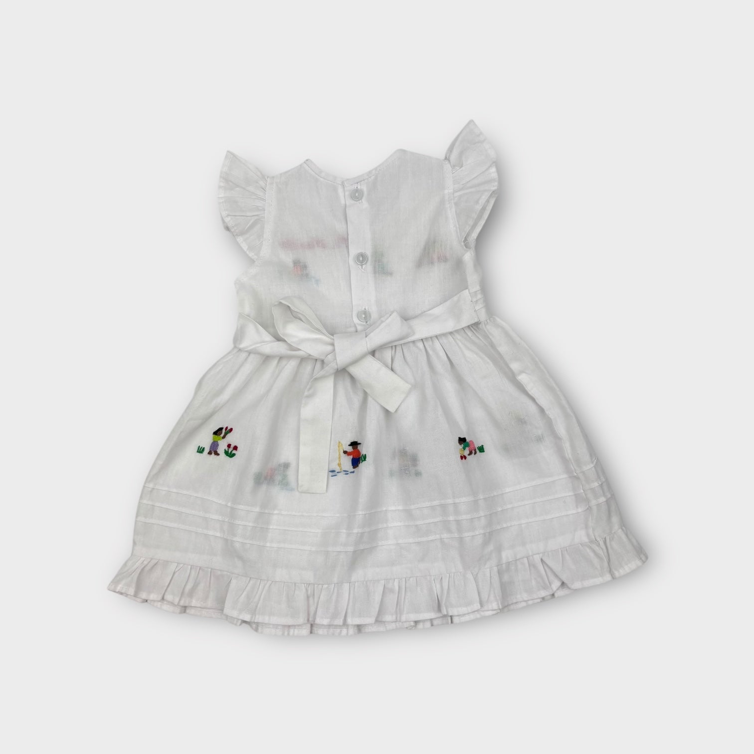 Vintage White Embroidered Dress, Size 00