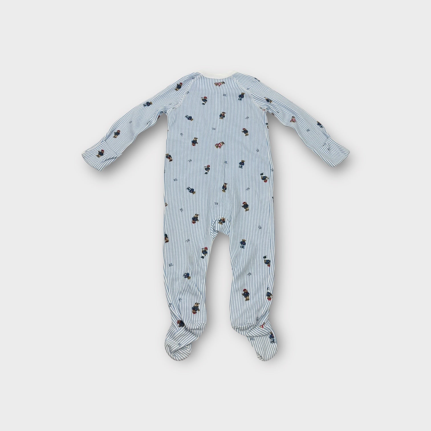 Ralph Lauren Stripe Polo Teddy Onesie, Size 0