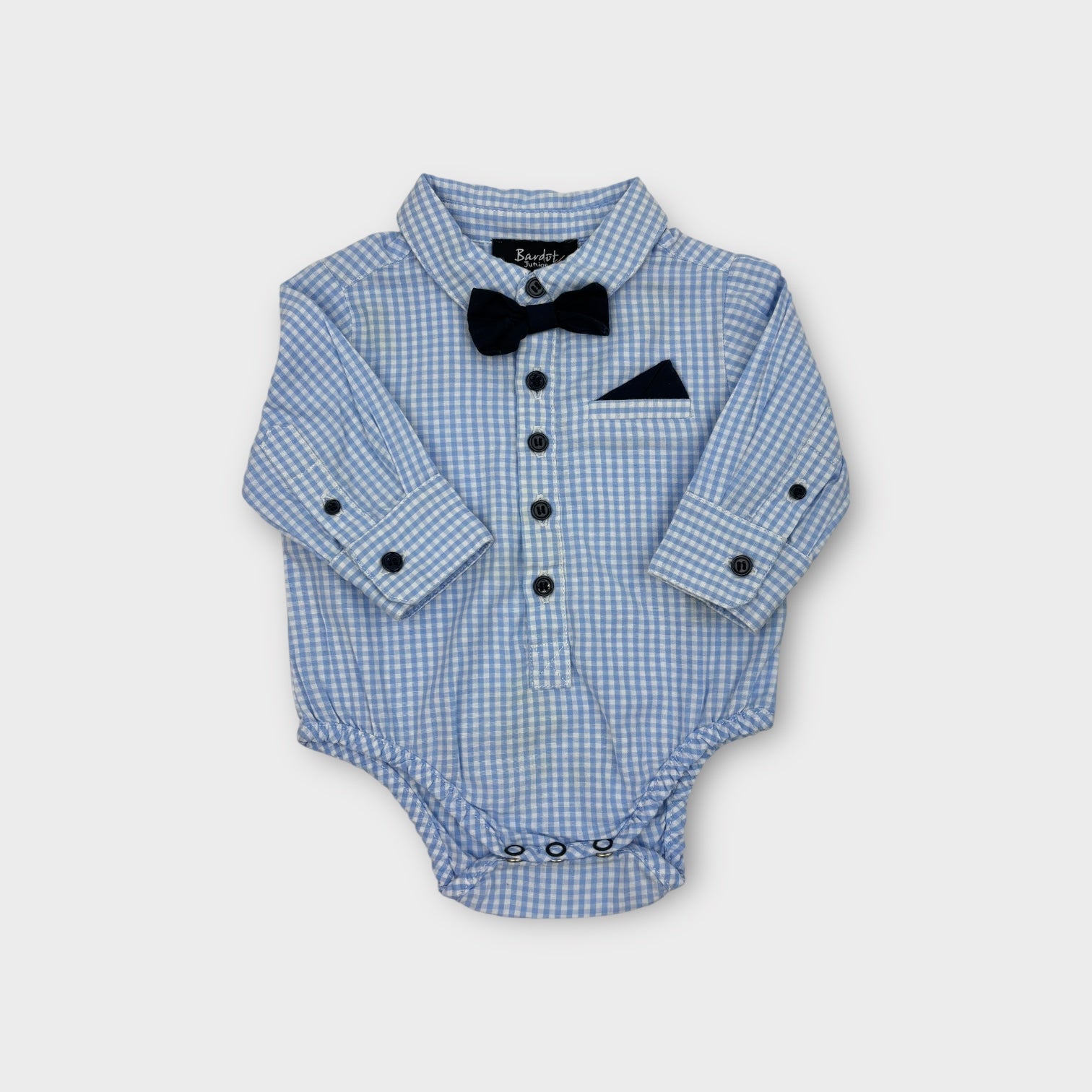 Bardot Junior Blue Gingham Shirt Romper, Size 000
