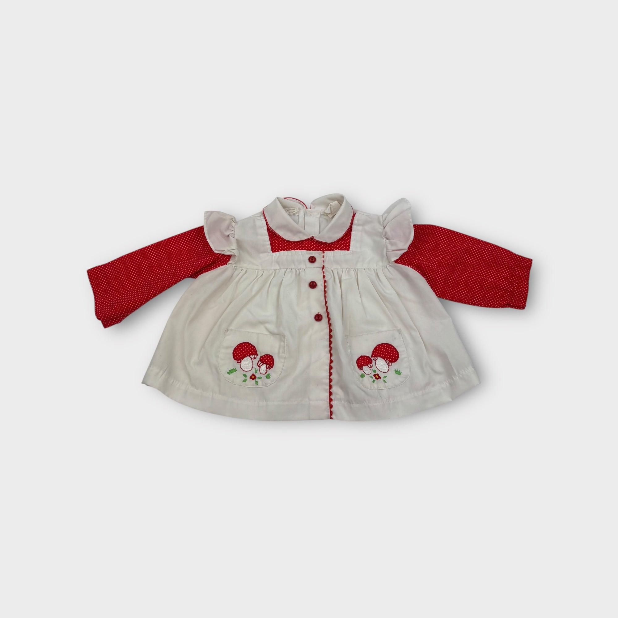 Red and White Mushroom Blouse, Size 1-2