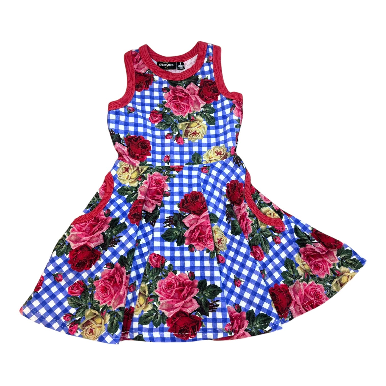 Rock Your Kid Gingham Roses Dress, Size 3