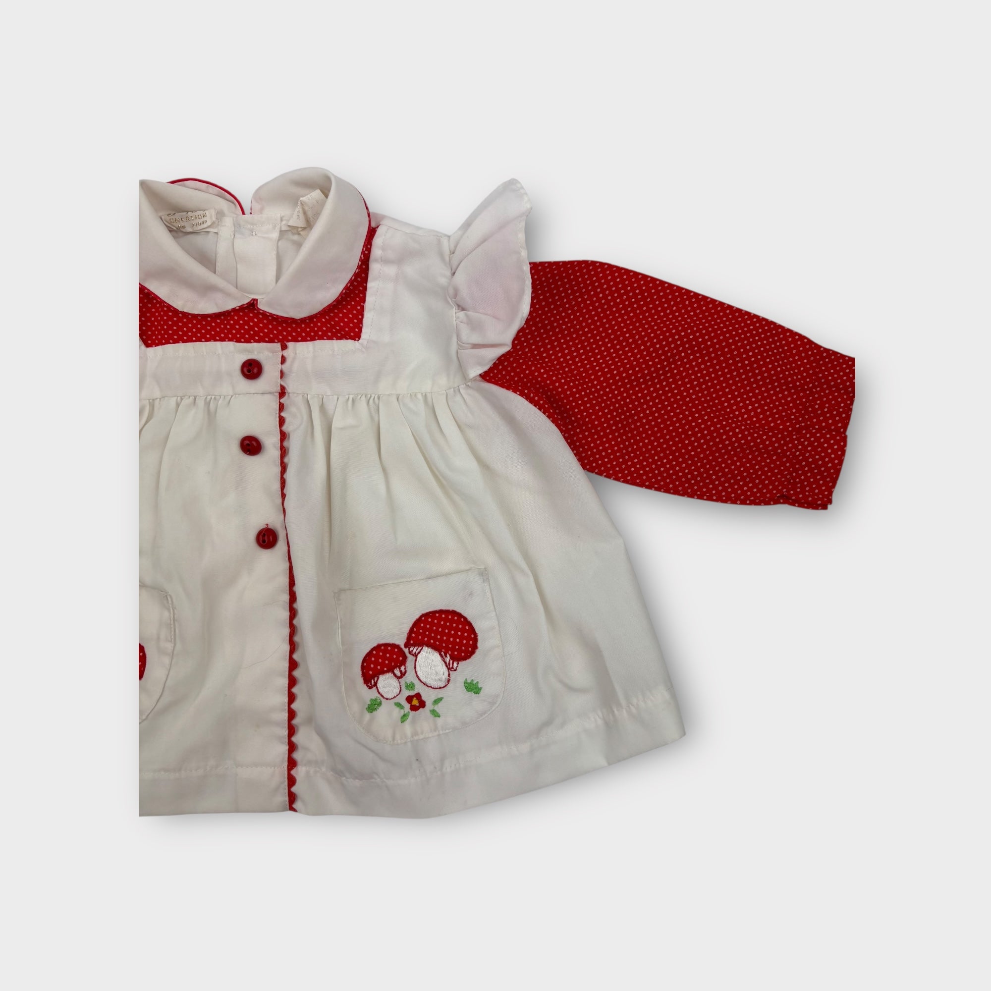 Red and White Mushroom Blouse, Size 1-2