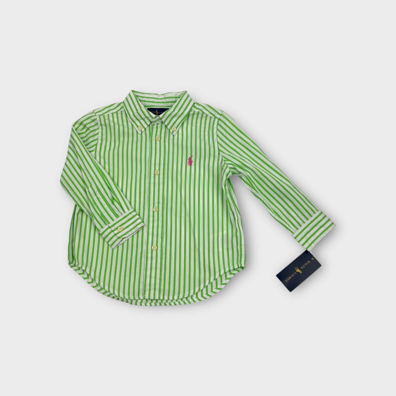 Ralph Lauren Green Stripe Shirt, Size 18-24m