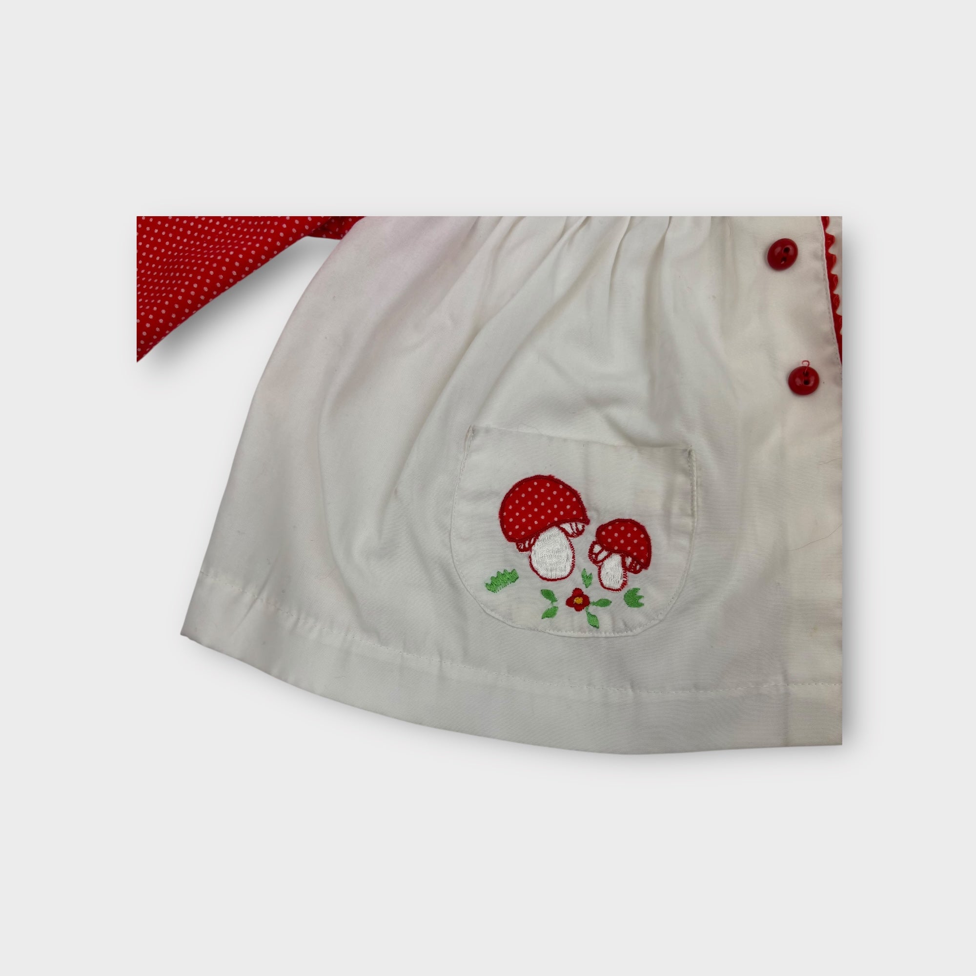 Red and White Mushroom Blouse, Size 1-2