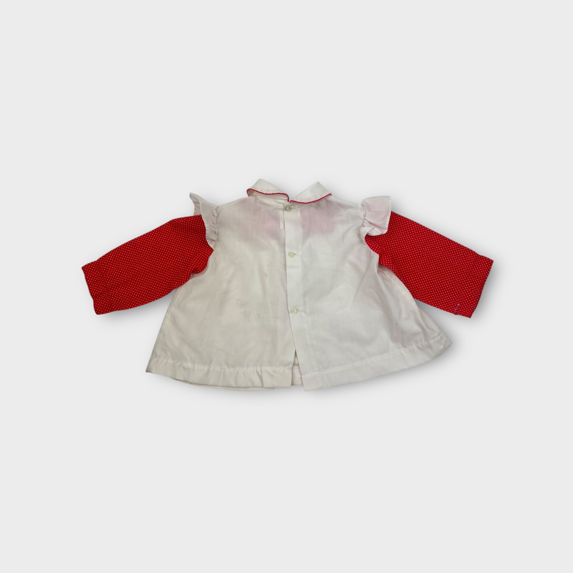 Red and White Mushroom Blouse, Size 1-2