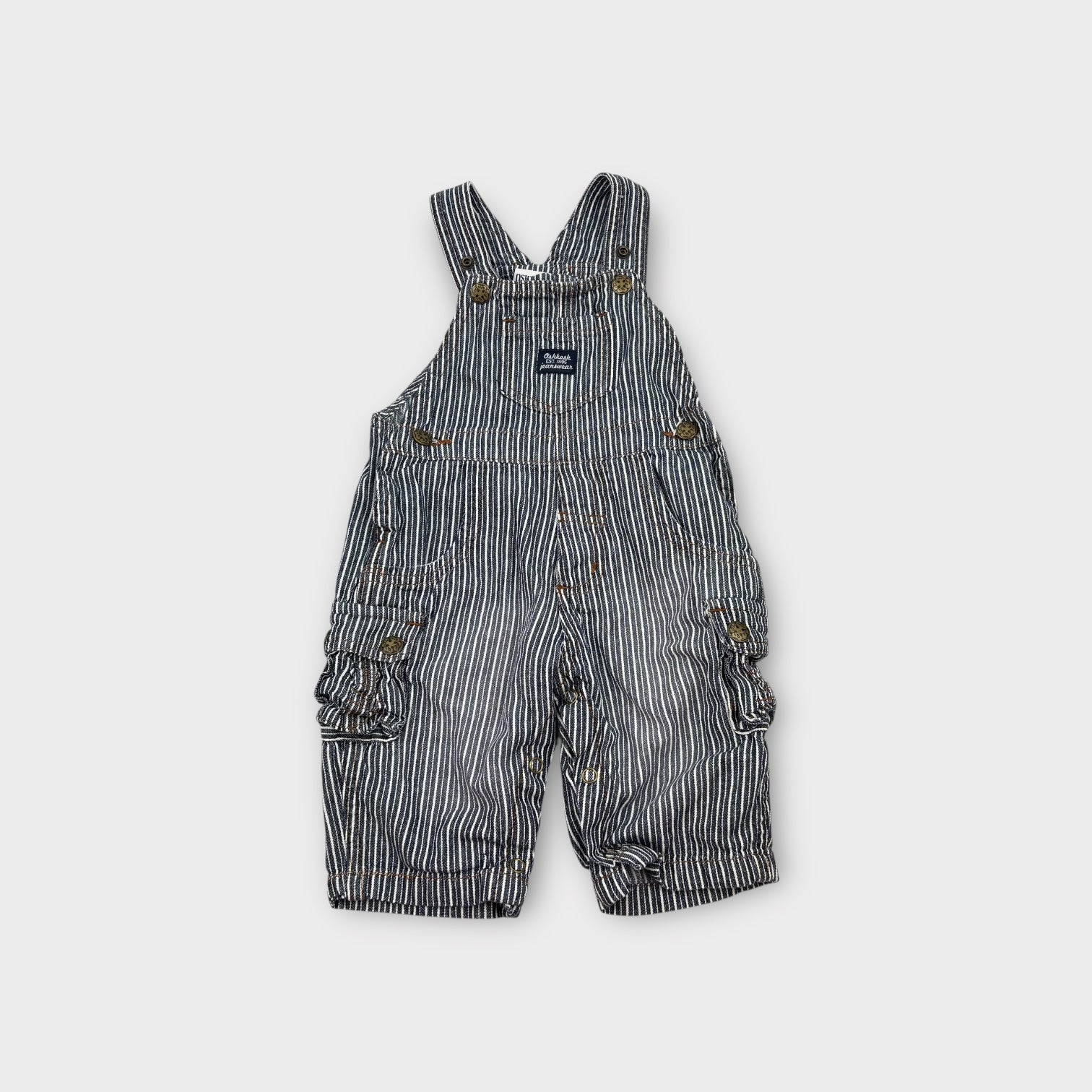 Vintage Oshkosh B'Gosh Railway Stripe Overalls, Size 000